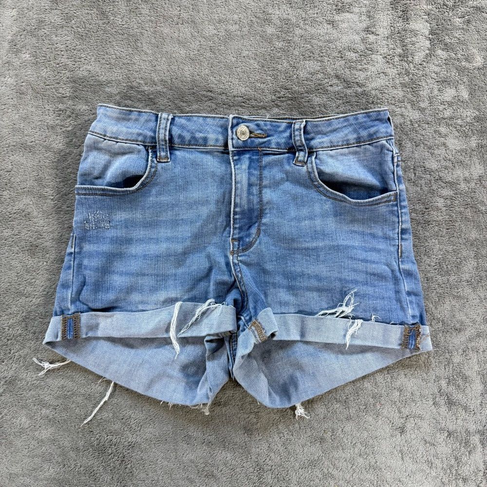 PacSun Super Stretch Shortie Denim Medium‎ Wash Cuffed Frayed Hem